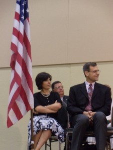 Marco DeSalvo (right), and Paloma Cabetas, Focolare midwest region co-coordinators, Sept. 6 during The Mosque Cares' 2009 Convention and Ramadan Session.