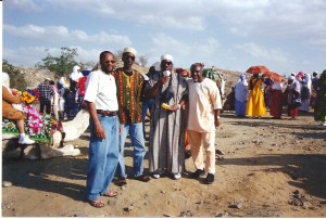 Touring the vicinity of Arafat in the days before the beginning of the Hajj (L-R): Imam Salahuddin Hanif of Albany, GA; C.B. Hanif; Mukhtar Muhammad of Jacksonville, FL; Bilal Habeebulah of Clearwater, FL.