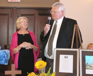 Dr. Bush with his wife Mary, during reception honoring his 25 years of service at the First Presbyterian Church in Delray Beach. (Tim Stepien photo.)